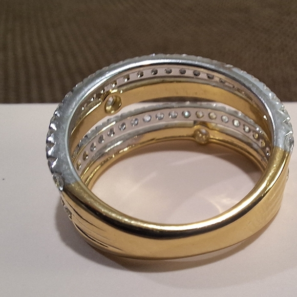 Diamonique Two Tone Highway Ring Sterling Silver CZ Multi Row QVC Size 7 - Picture 5 of 11